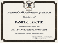 NRA Advanced Pistol Instructor Certificate
